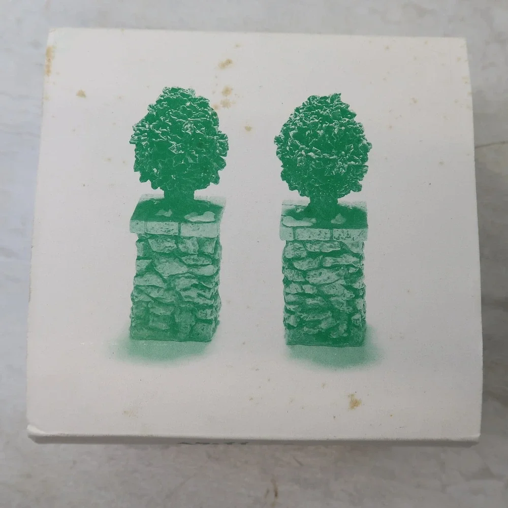 Department 56 Village Stone Corner Posts with Holly Trees‎ Retired